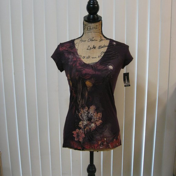 NWT Express purple graphic tee t shirt top XS extra small - Picture 1 of 6
